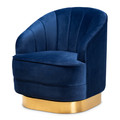 Baxton Studio Fiore Royal Blue Velvet Upholstered Gold Finished Swivel Accent Chair 161-10397